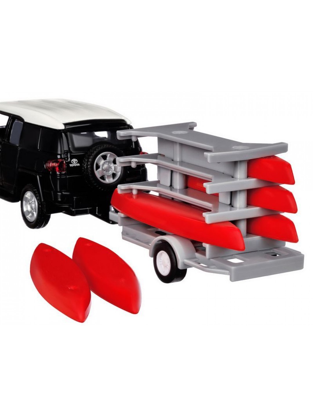 Машина "АВТОПАНОРАМА" Toyota FJ Cruiser c прицепом с досками для серфинга, 1/43, инерция, в/к