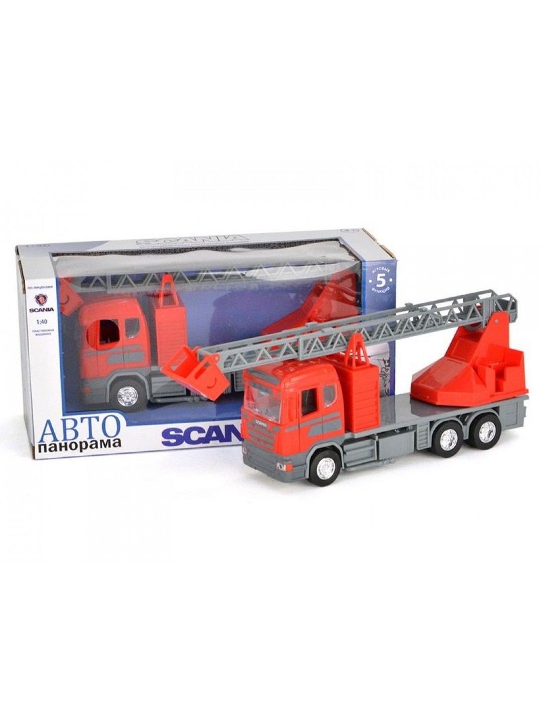 Машина "АВТОПАНОРАМА" SCANIA (пожарная) 1/40 инерц., в/к 28*14*12