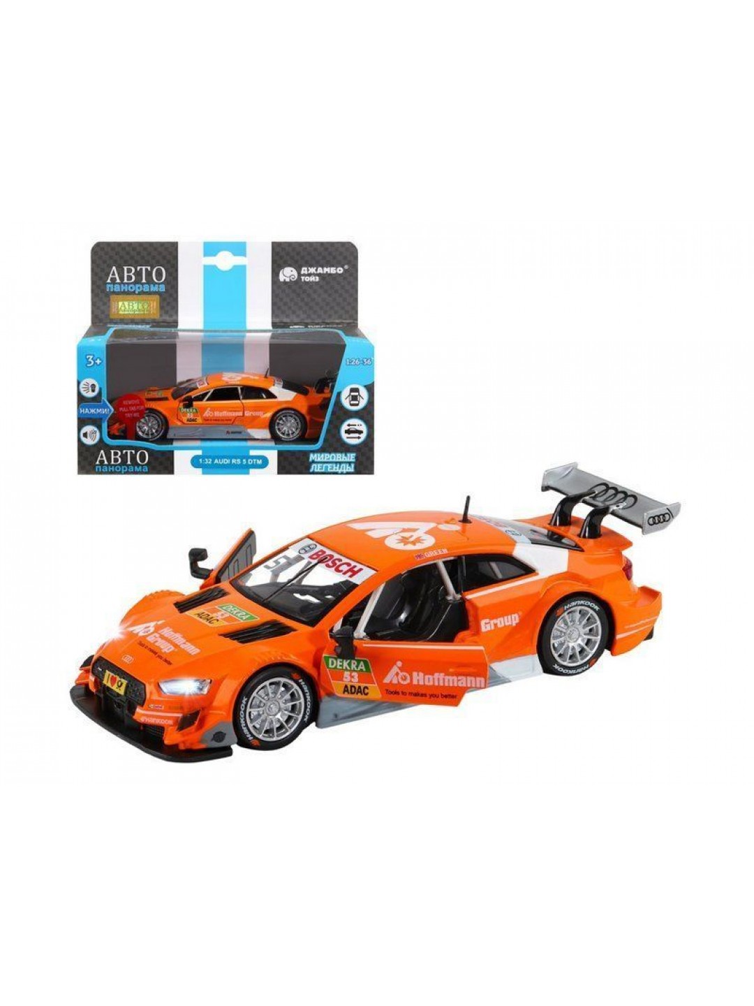 Машина "АВТОПАНОРАМА" Audi RS 5 DTM,оранжевый, 1/32, свет, звук, инерция, в/к 17,5*13,5*9 см