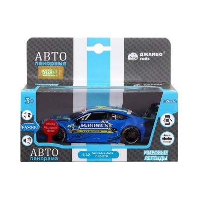Машина "АВТОПАНОРАМА" Mercedes-AMG C 63 DTM, синий, 1/32, свет, звук, инерция, в/к 17,5*12,5*6,5 см