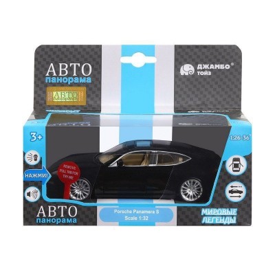 Машина "АВТОПАНОРАМА" Porsche Panamera S, черный, 1/32, свет, звук, инерция, в/к 17,5*13,5*9 см