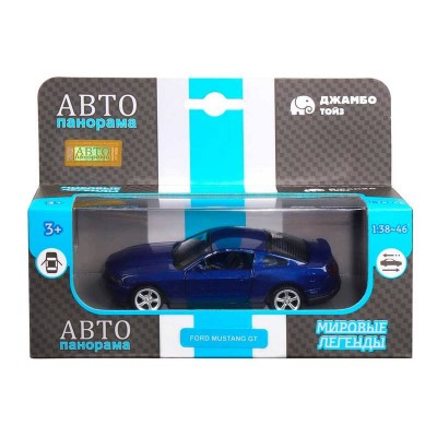 Машина "АВТОПАНОРАМА" Ford Mustang GT, синий, 1/43, инерция, откр. двери, в/к 17,5*12,5*6,5 см