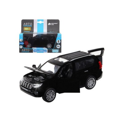 Машина "АВТОПАНОРАМА" Land Cruiser Prado, черный, 1/32, свет, звук, инерция, в/к 17,5*13,5*9 см