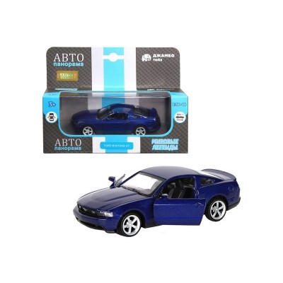 Машина "АВТОПАНОРАМА" Ford Mustang GT, синий, 1/43, инерция, откр. двери, в/к 17,5*12,5*6,5 см