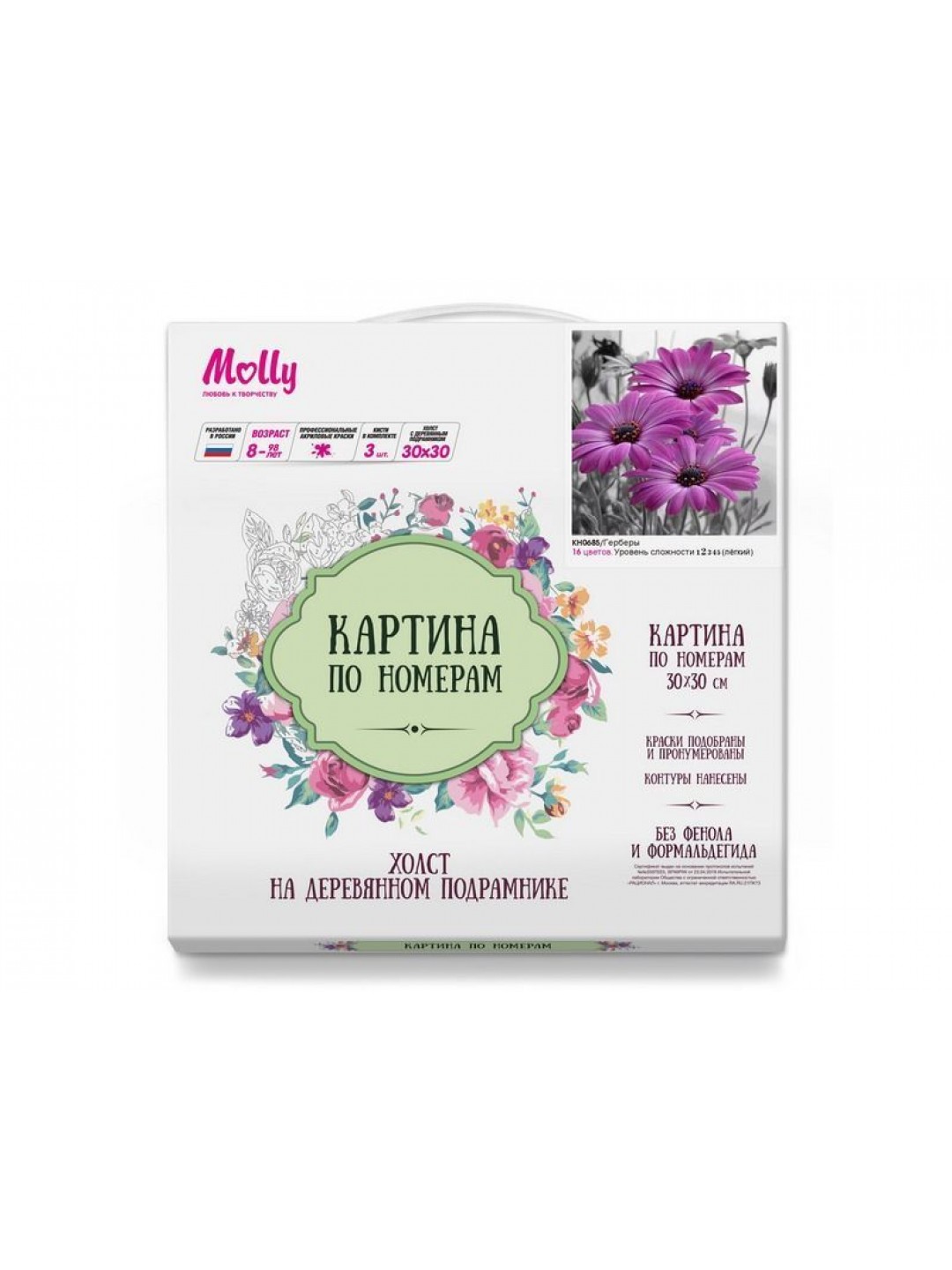 Картина по номерам 30х30 Герберы (16 цветов)