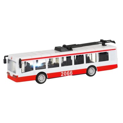 Троллейбус "Автопанорама", красный, 1/90, свет, звук, инерция, в/к 22*13,5*5,8 см