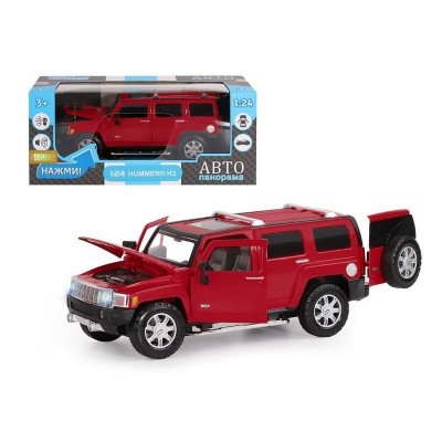 Машина "АВТОПАНОРАМА" Hummer H3, красный, 1/24, свет, звук, в/к 24,5*12,5*10,5 см