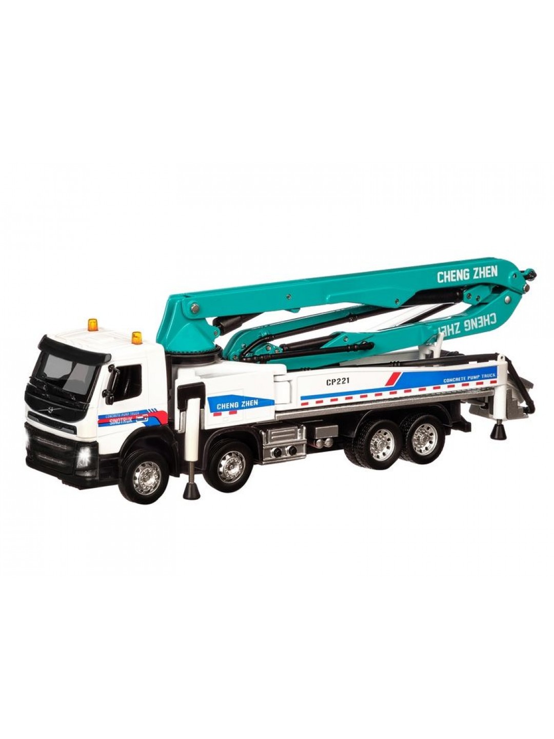 Машина "АВТОПАНОРАМА" Volvo бетононасос, белый, 1/50, свет, звук, в/к 28*14*10 см