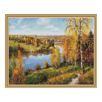 Картина мозаикой с нанесенной рамкой 40х50 ПРИЩЕПА. ОСЕНЬ. ГЛУБИНКА (32 цвета)