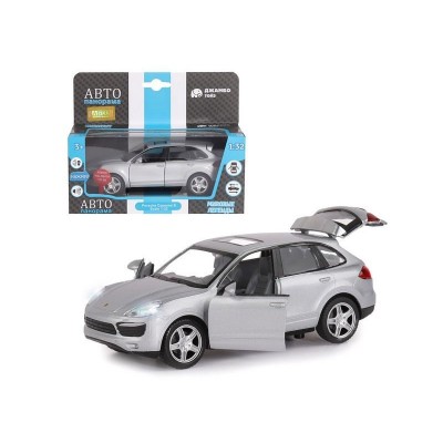 Машина "АВТОПАНОРАМА" Porsche Cayenne S, серебряный, 1/32, свет, звук, инерция, в/к 17,5*13,5*9 см