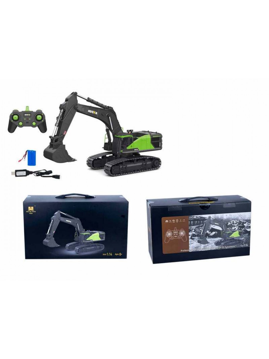 Радиоуправляемый экскаватор HUI NA TOYS 2.4G 22CH 1/14, зеленый RTR