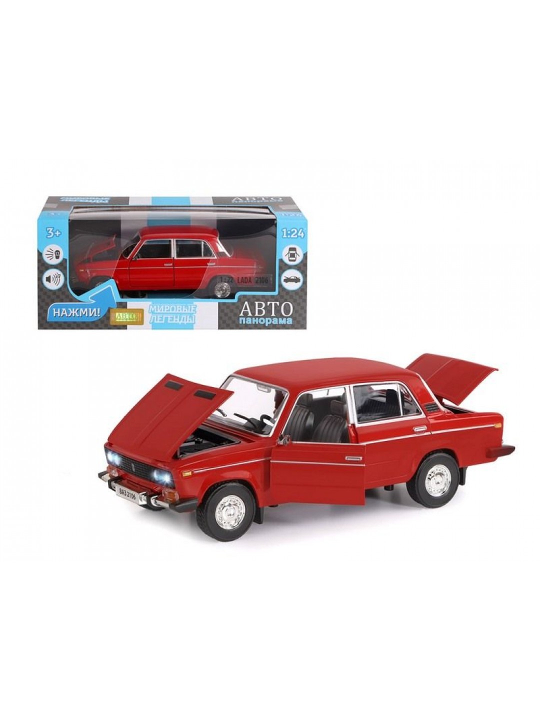 Машина "АВТОПАНОРАМА" ВАЗ 2106, 1/22, красный, инерция, в/к 24,5*12,5*10,5 см