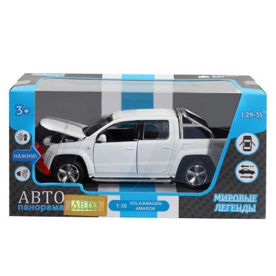 Машина "АВТОПАНОРАМА" Volkswagen Amarok, белый, 1/30, свет, звук, инерция, в/к 20*10*11 см