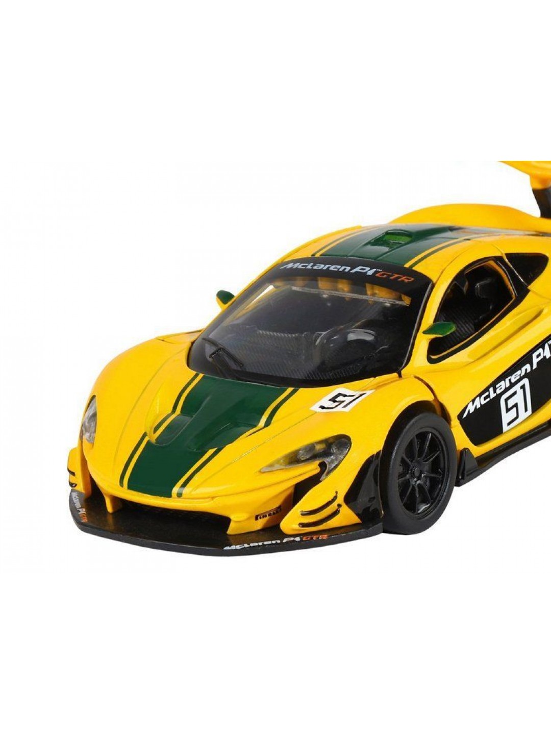 Машина "АВТОПАНОРАМА" Mclaren P1™ GTR, желтый, 1/32, свет, звук, инерция, в/к 17,5*12,5*6,5 см