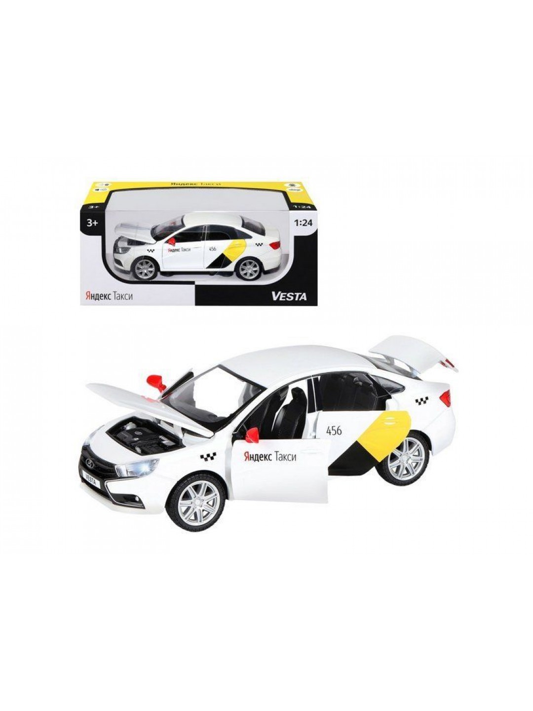 Машина "АВТОПАНОРАМА" Яндекс.Такси  LADA VESTA, белый, 1/24, в/к 24,5*12,5*10,5 см