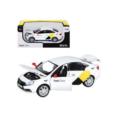 Машина "АВТОПАНОРАМА" Яндекс.Такси  LADA VESTA, белый, 1/24, в/к 24,5*12,5*10,5 см