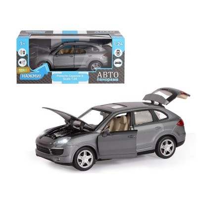 Машина "АВТОПАНОРАМА" Porsche Cayenne S, серый, 1/24, свет, звук, в/к 24,5*12,5*10,5 см