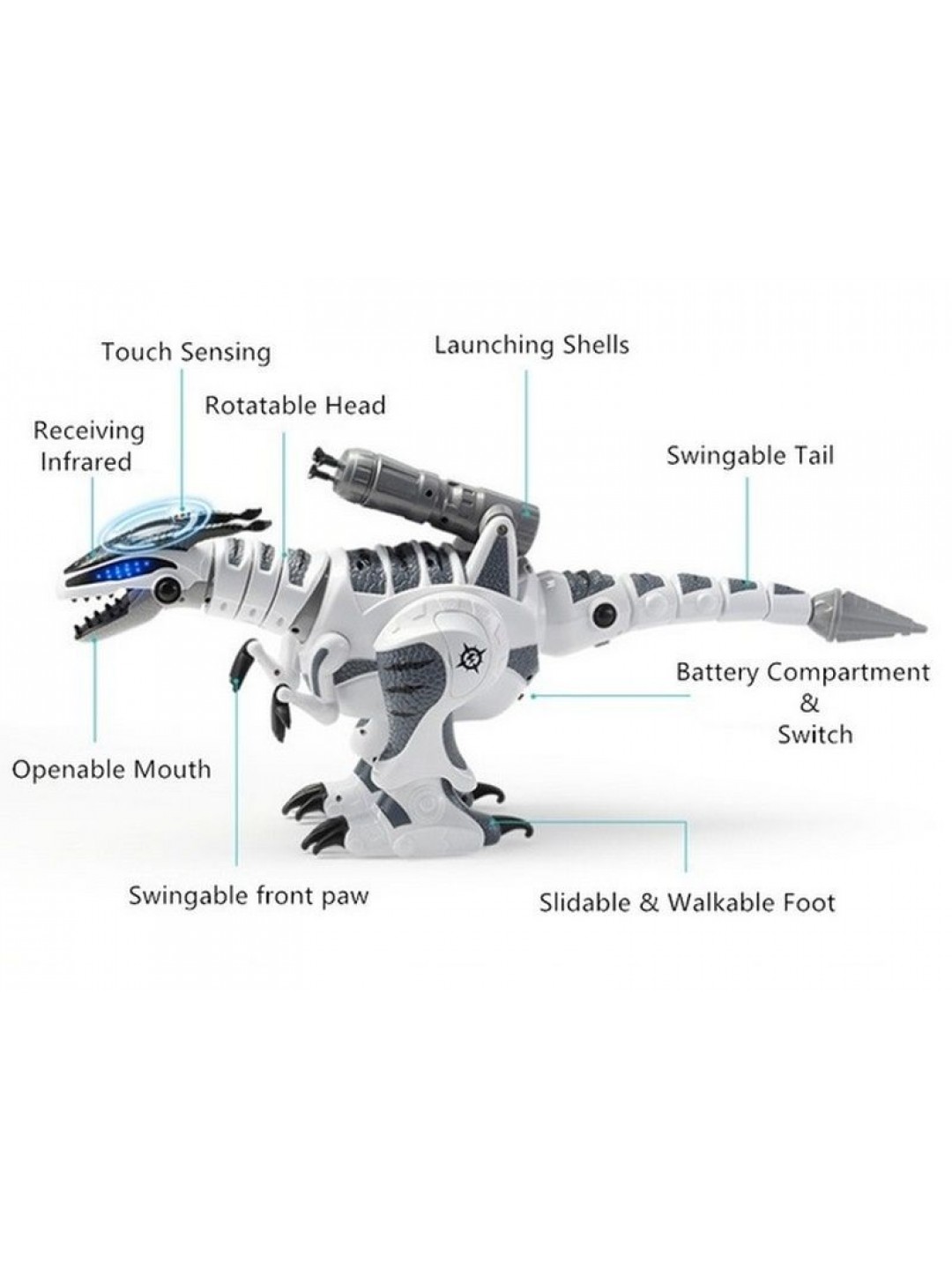 Радиоуправляемый робот-динозавр LENENG TOYS K9 Dinosaur звук, свет, танцы, сенсор, стреляет