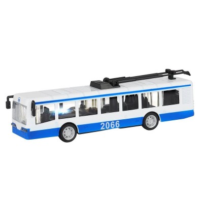 Троллейбус "Автопанорама", синий, 1/90, свет, звук, инерция, в/к 22*13,5*5,8 см