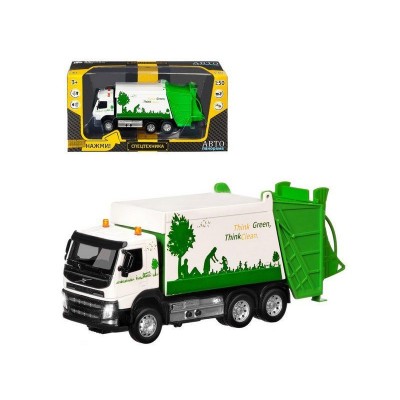 Машина "АВТОПАНОРАМА" Volvo мусоровоз, белый, 1/50, свет, звук, в/к 28*14*10 см