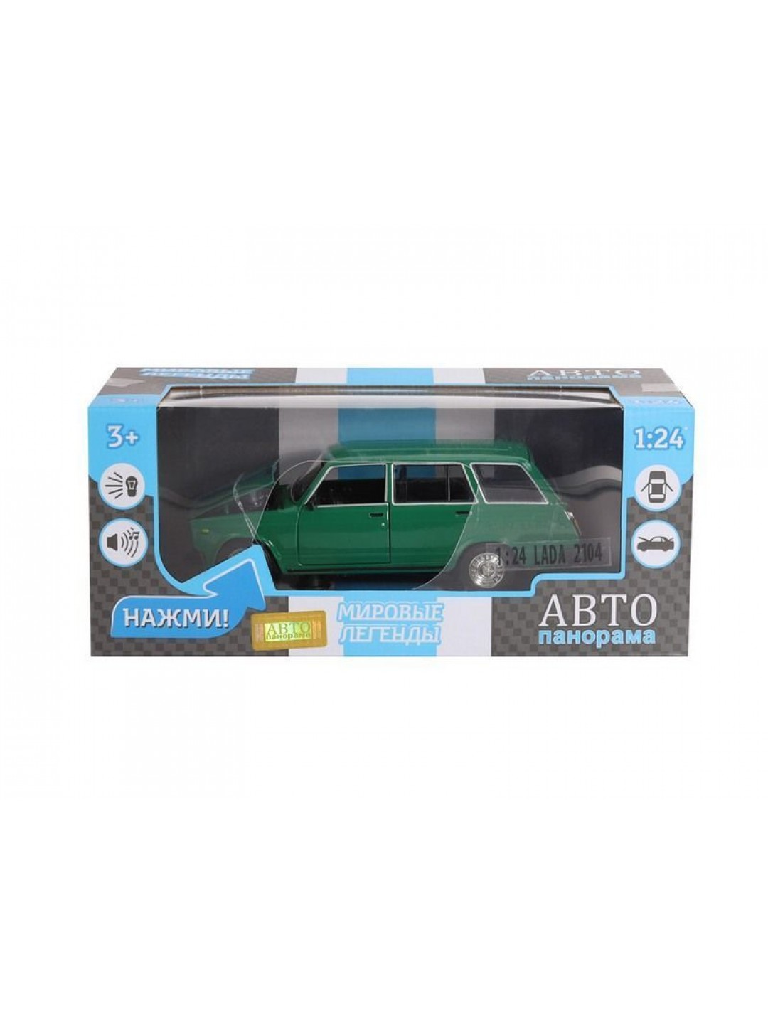 Машина "АВТОПАНОРАМА" ВАЗ 2104, зеленый, 1/24, инерция, в/к 24,5*12,5*10,5 см