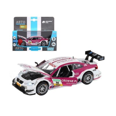 Машина "АВТОПАНОРАМА" BMW M3 DTM, белый-розовый, 1/32, свет, звук, инерция, в/к 17,5*13,5*9 см