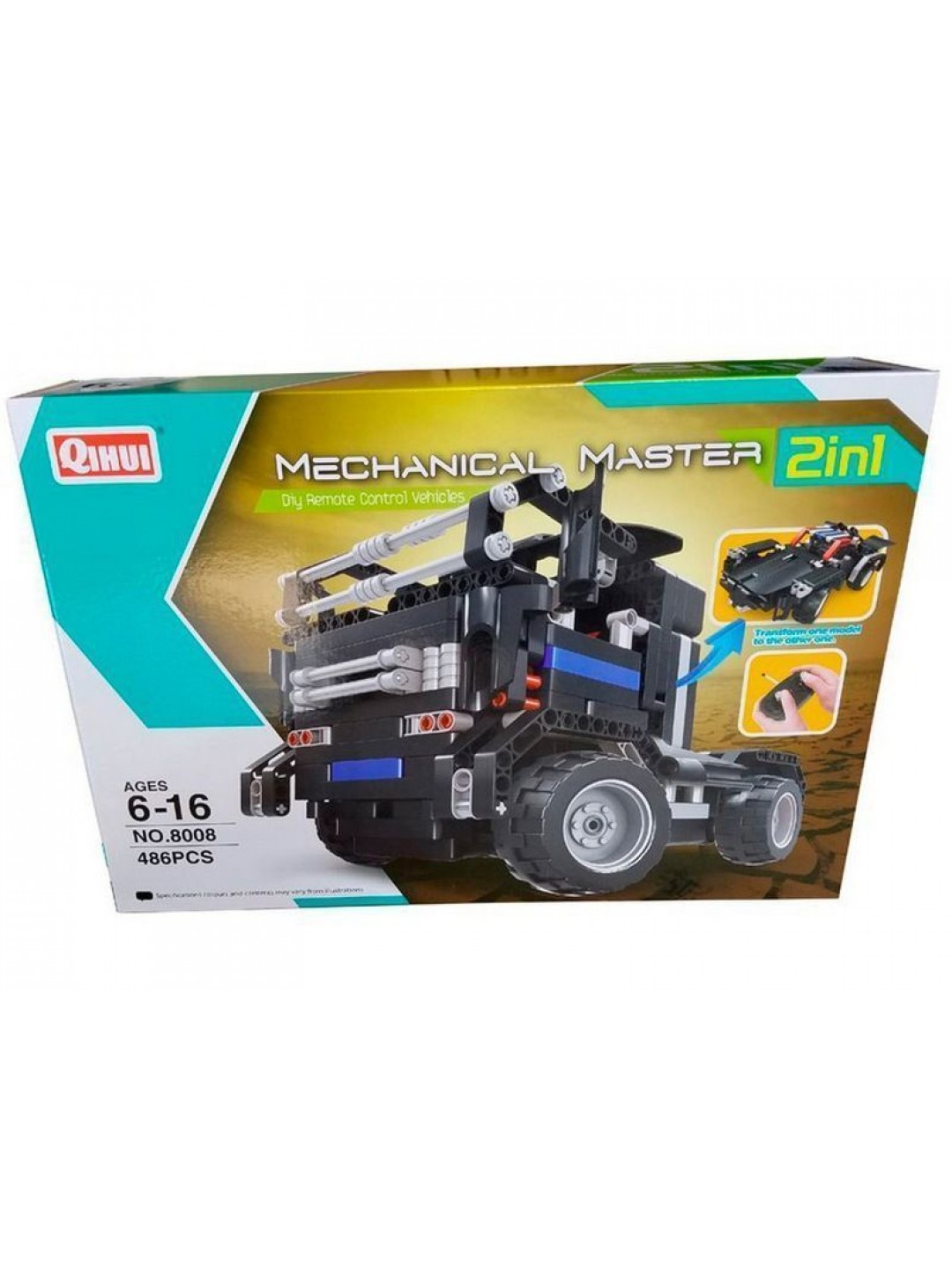 Р/У конструктор Qihui Mechanical Master 2 в 1 Тягач и Спорткар (486 деталей)