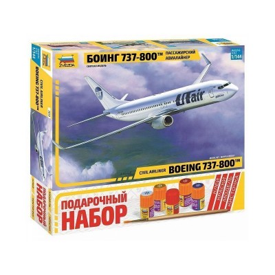 Сборная модель ZVEZDA Пассажирский авиалайнер Боинг 737-800, подарочный набор, 1/144