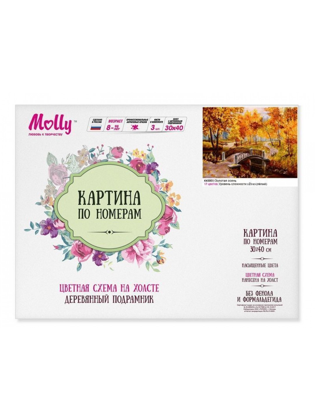 Картина по номерам с цветной схемой на холсте 30х40 Золотая осень (17 цветов)