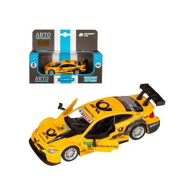 Машина "АВТОПАНОРАМА" BMW M4, 1/44, желтый, инерция, откр. двери, в/к 17,5*12,5*6,5 см