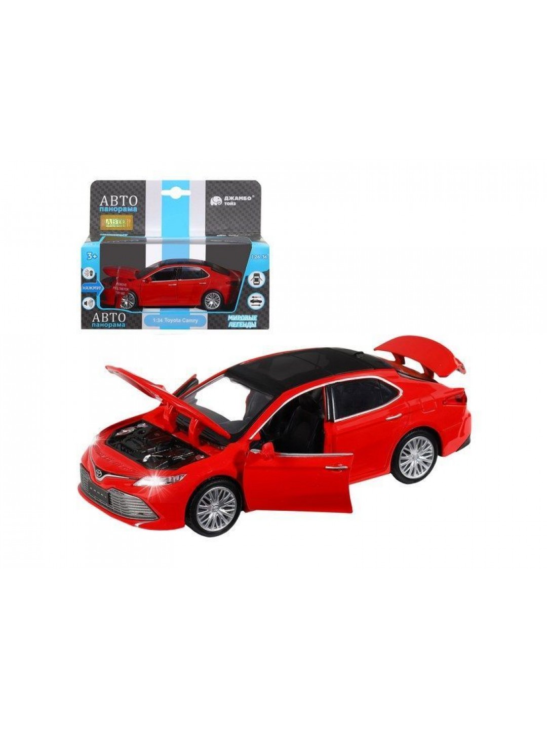 Машина "АВТОПАНОРАМА" Toyota Camry, красный, 1/32, свет, звук, инерция, в/к 17,5*13,5*9 см