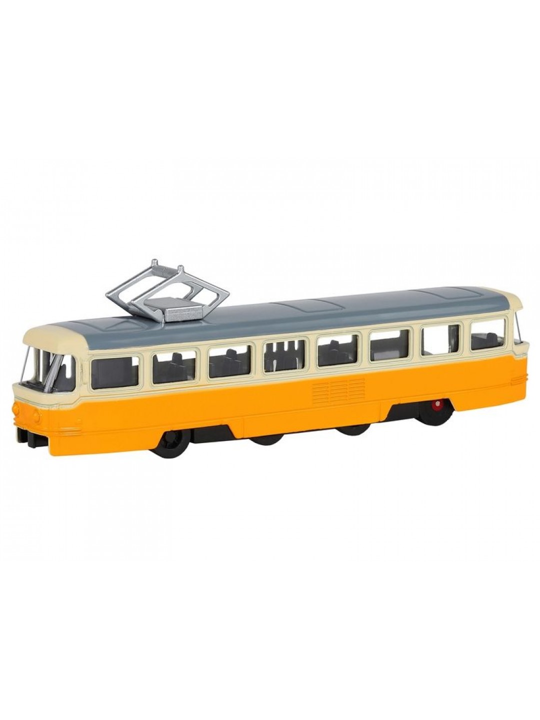 Трамвай "Автопанорама", желтый, 1/90, свет, звук, инерция, в/к 22*13,5*5,8 см