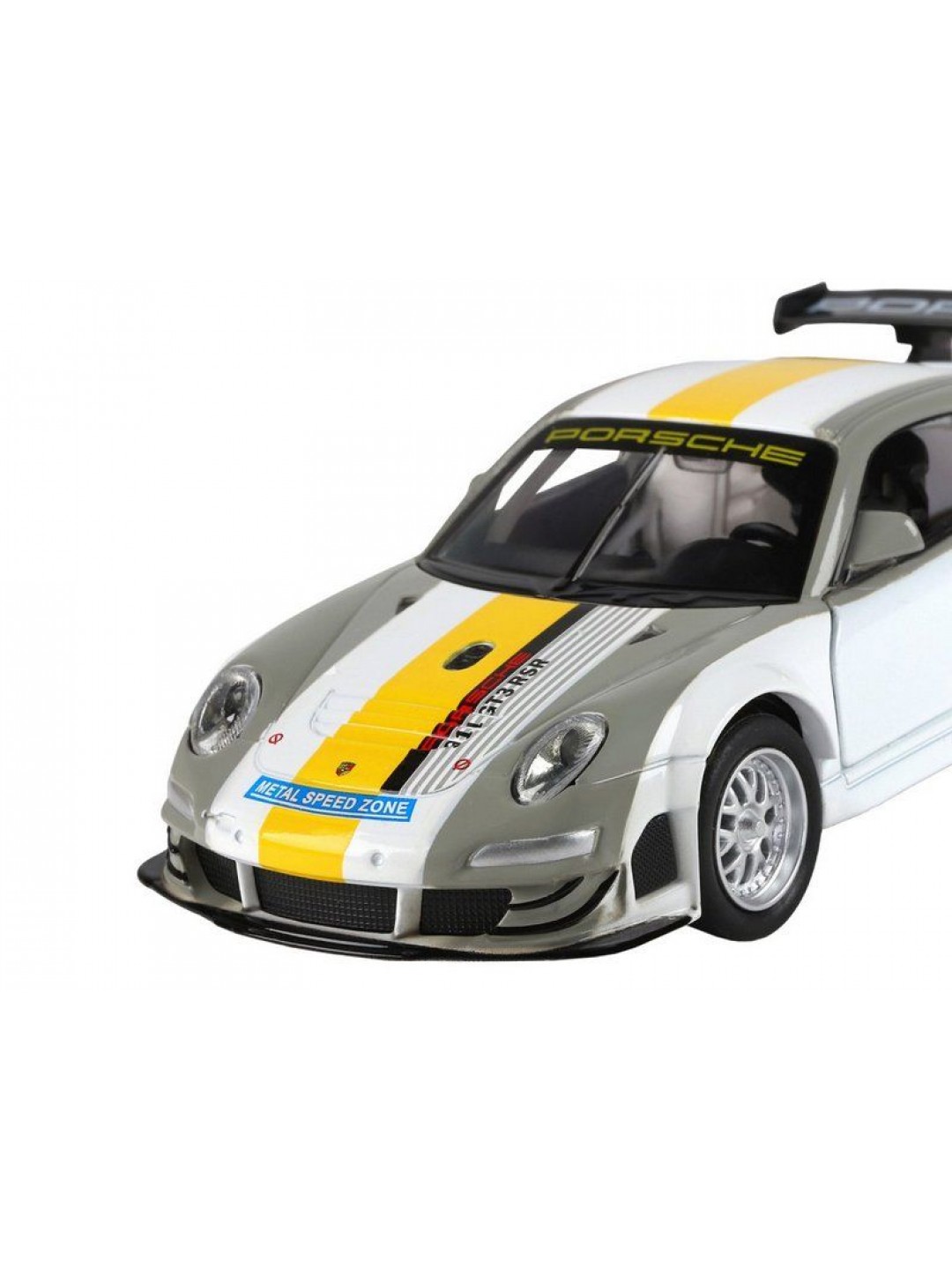 Машина "АВТОПАНОРАМА" Porsche 911 GT3 RSR, серебряный, 1/32, свет, звук, инерция, в/к 17,5*13,5*9см