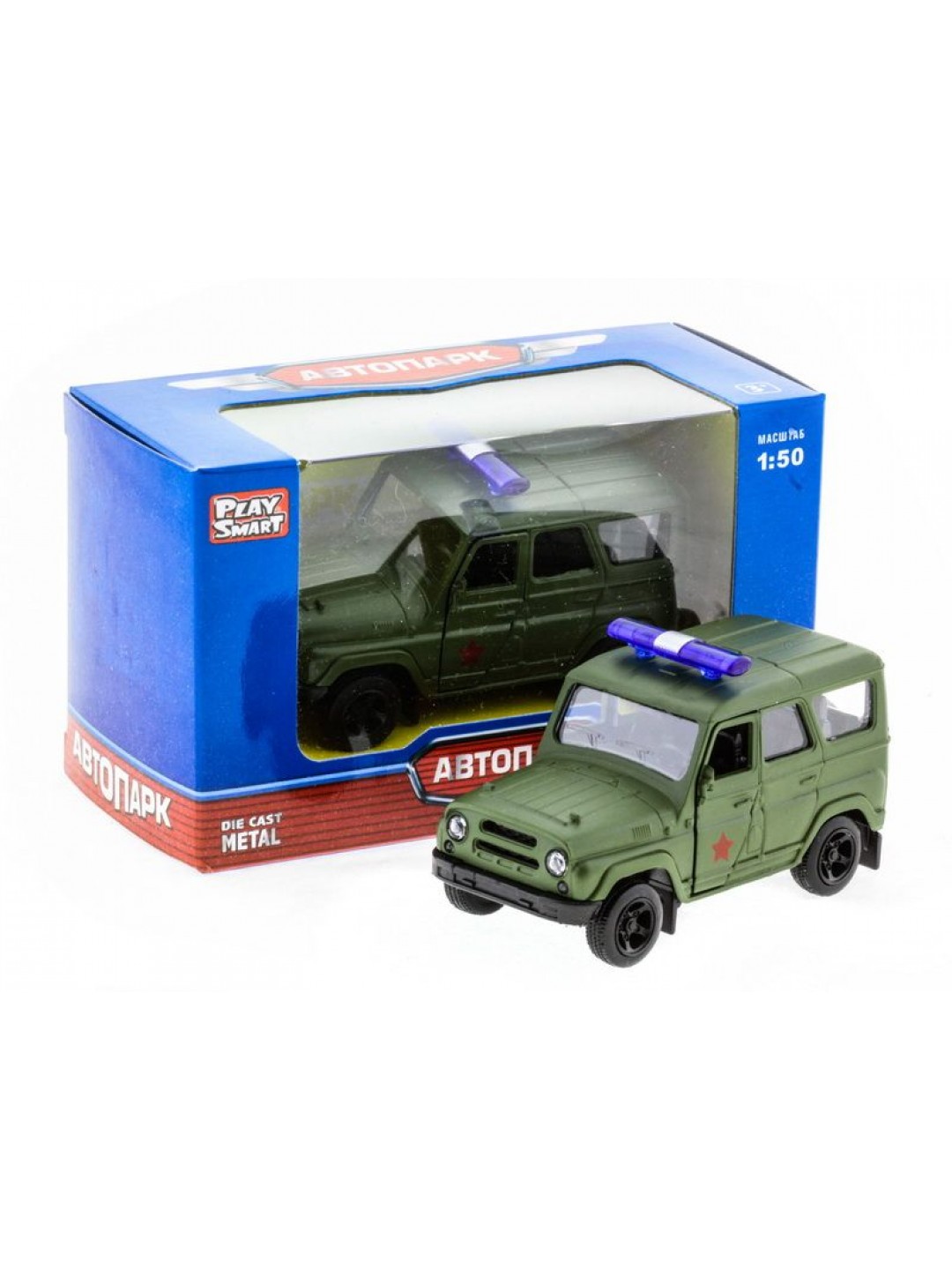Машина "АВТОПАНОРАМА" инерц. УАЗ (армия) 1/50, в/к 12*7*5,5 см