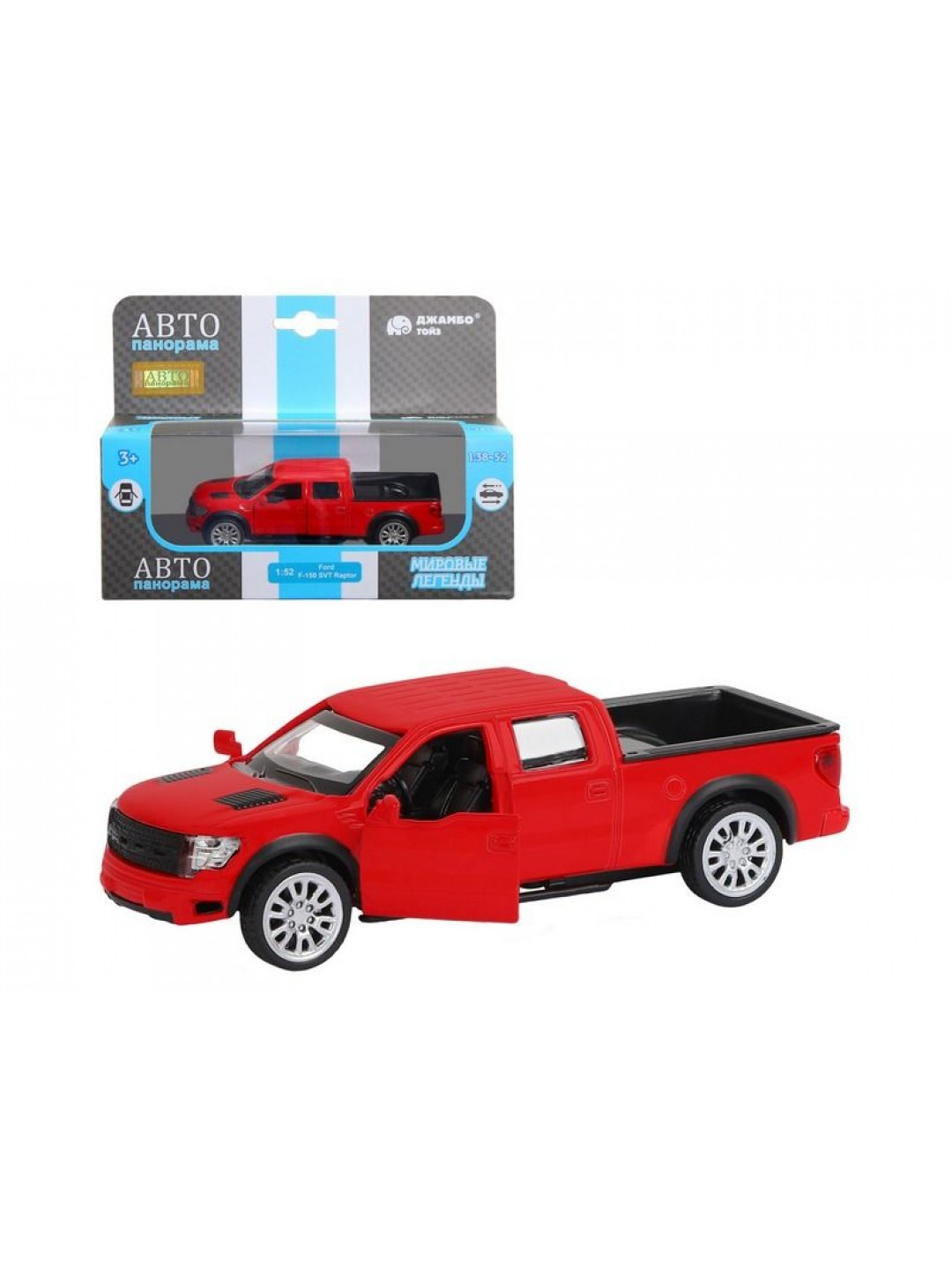 Машина "АВТОПАНОРАМА" Ford F-150 SVT Raptor-2, красный, 1/52, инерция, в/к 17,5*12,5*6,5 см