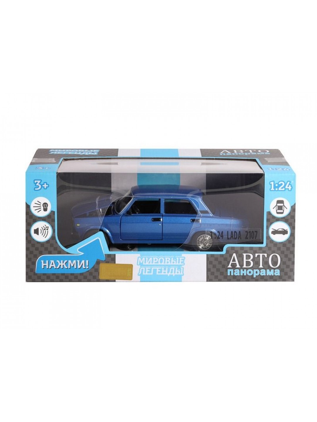 Машина "АВТОПАНОРАМА" ВАЗ 2107, 1/24, синий, инерция, в/к 24,5*12,5*10,5 см