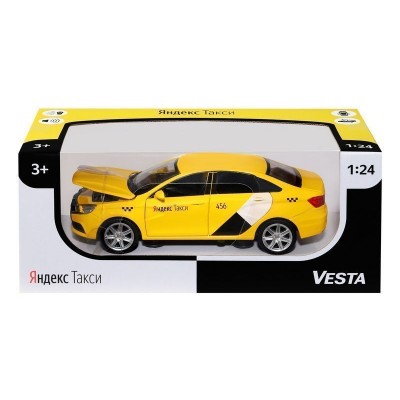 Машина "АВТОПАНОРАМА" Яндекс.Такси  LADA VESTA, желтый, 1/24, в/к 24,5*12,5*10,5 см