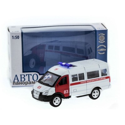 Машина "АВТОПАНОРАМА" инерц. "ГАЗель" (скорая) 1/50, в/к 14,5*8*5,5 см