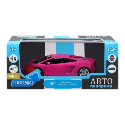 Машина "АВТОПАНОРАМА" Lamborghini Gallardo, розовый, 1/24, свет, звук, в/к 24,5*12,5*10,5 см