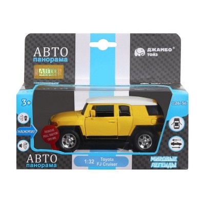Машина "АВТОПАНОРАМА" Toyota FJ Cruiser,желтый, 1/32, свет, звук, инерция, в/к 17,5*13,5*9 см