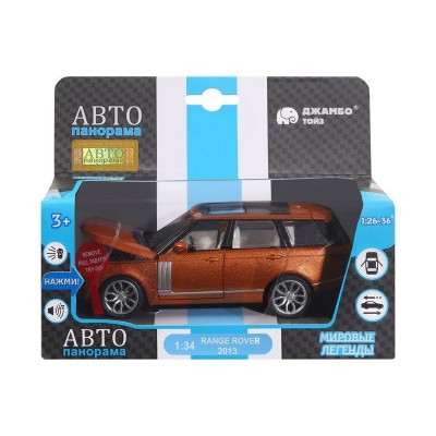 Машина "АВТОПАНОРАМА" 2013 Range Rover, оранжевый, 1/34, свет, звук, инерция, в/к 17,5*13,5*9 см