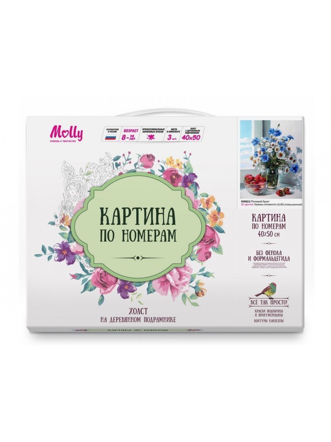 Картина по номерам 40х50 ПОЛЕВОЙ БУКЕТ (27 цветов)