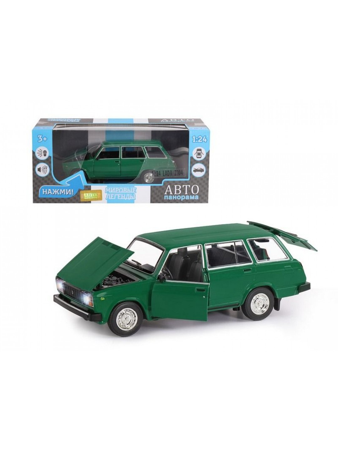 Машина "АВТОПАНОРАМА" ВАЗ 2104, зеленый, 1/24, инерция, в/к 24,5*12,5*10,5 см