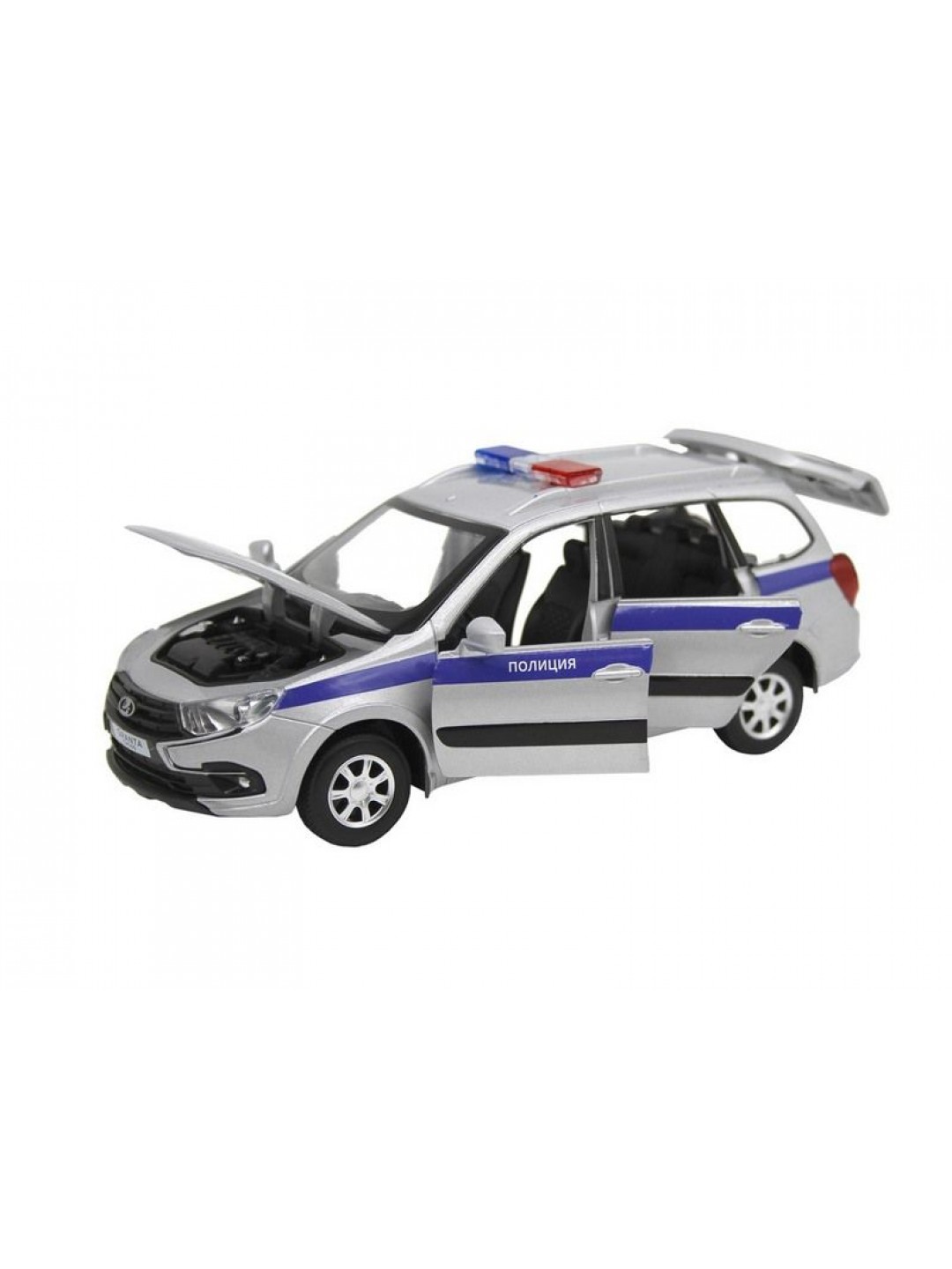 Машина "АВТОПАНОРАМА" LADA GRANTA CROSS "Полиция", серебро, 1/24, свет, звук, в/к 24,5*12,5*10,5 см