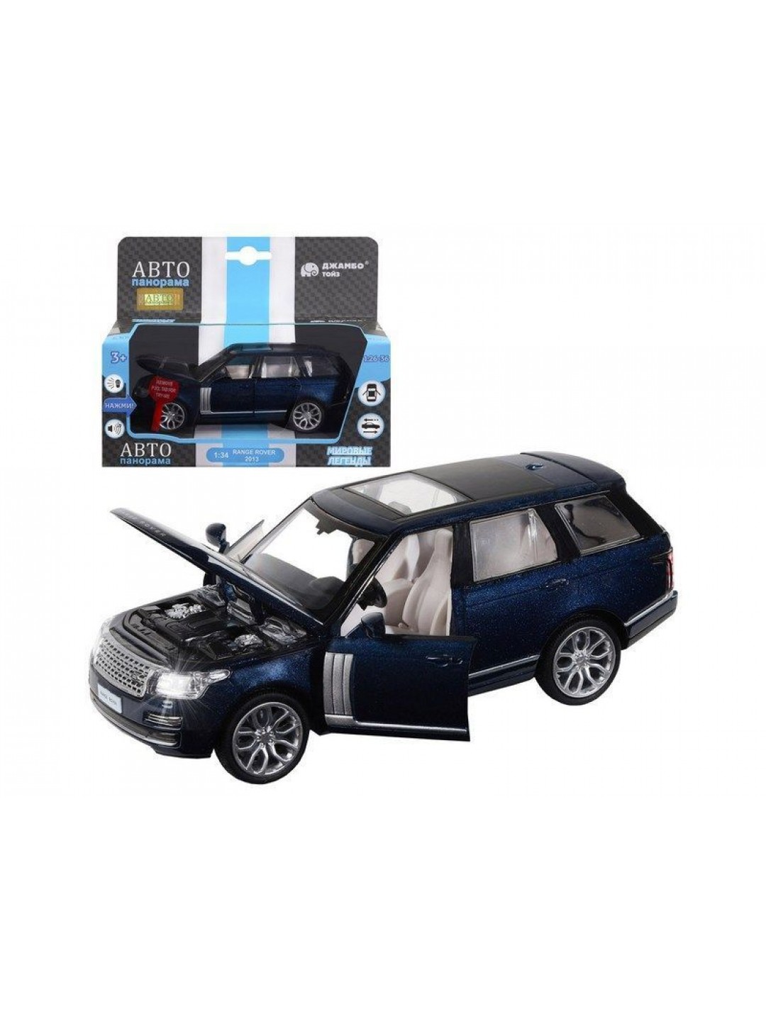 Машина "АВТОПАНОРАМА" 2013 Range Rover, темно-синий, 1/34, свет, звук, инерция, в/к 17,5*13,5*9 см