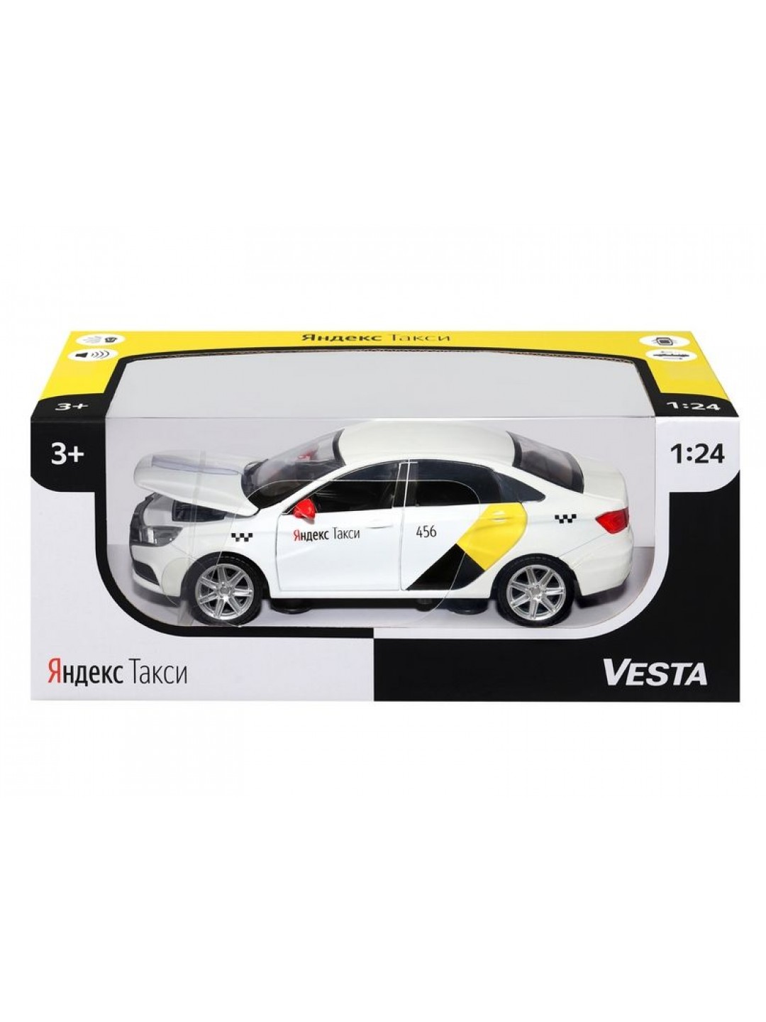 Машина "АВТОПАНОРАМА" Яндекс.Такси  LADA VESTA, белый, 1/24, в/к 24,5*12,5*10,5 см