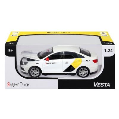 Машина "АВТОПАНОРАМА" Яндекс.Такси  LADA VESTA, белый, 1/24, в/к 24,5*12,5*10,5 см