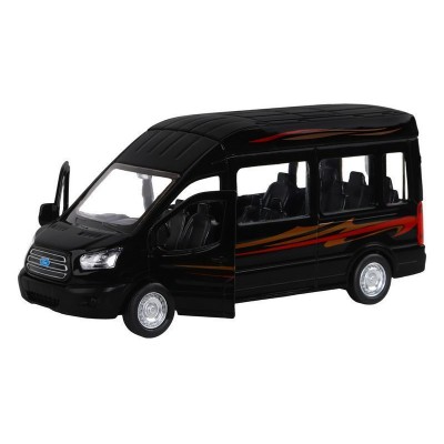 Машина "АВТОПАНОРАМА" Ford Transit, черный, 1/52, инерция, откр. двери, в/к 17,5*12,5*6,5 см