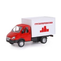 Машина "АВТОПАНОРАМА" ГАЗель-бизнес "Грузоперевозки", красный, 1/28, свет, звук, в/к 24*14*12
