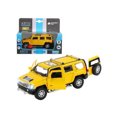 Машина "АВТОПАНОРАМА" Hummer H3, желтый, 1/32, свет, звук, инерция, в/к 17,5*13,5*9 см